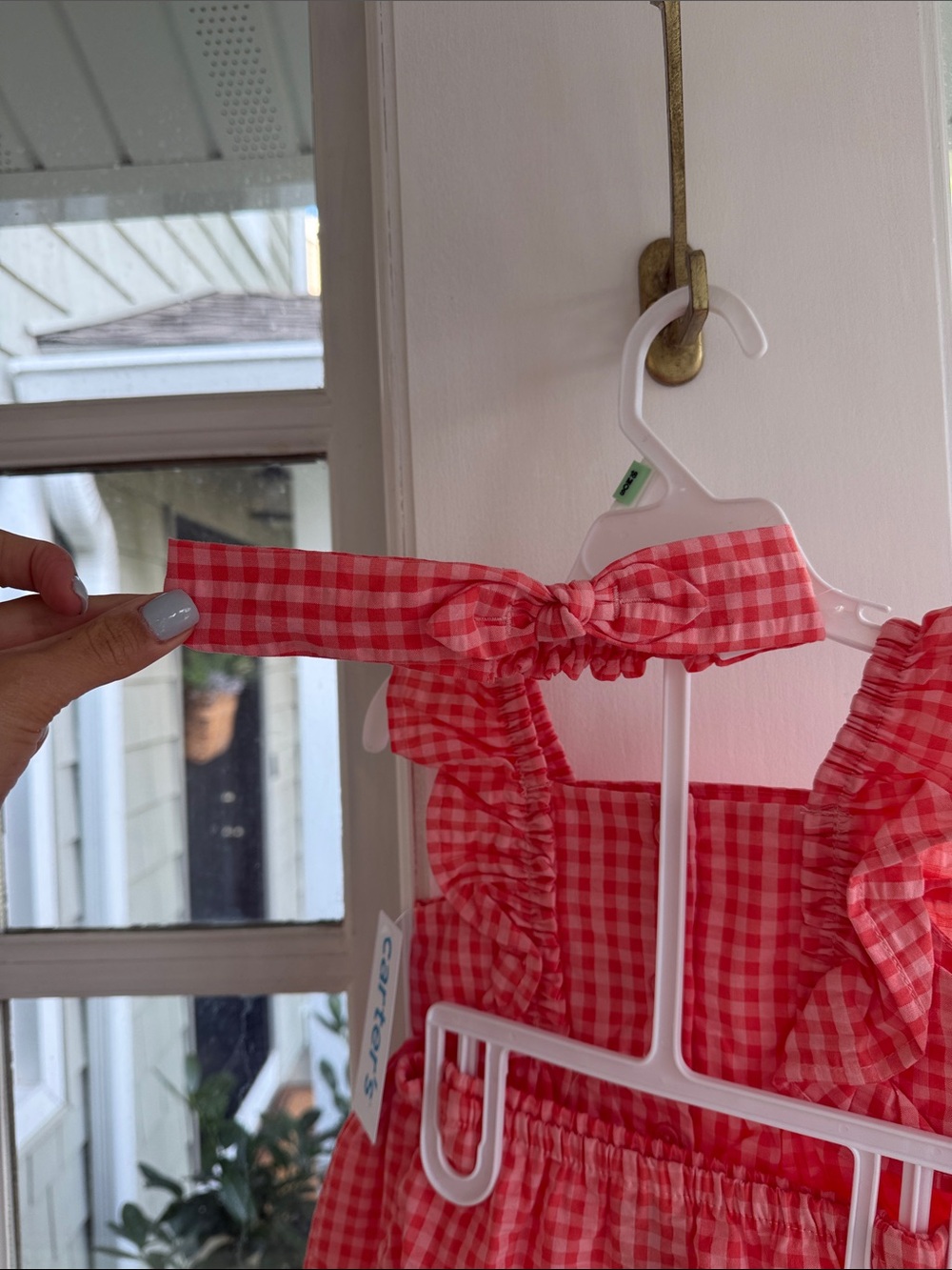 NWT Carter's Pink-Red Gingham Ruffle Bubble Romper and Bloomers - Picture 5 of 6